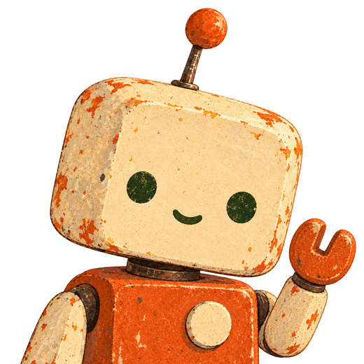 Pip, a little cream and orange robot, smiling and waving hello.